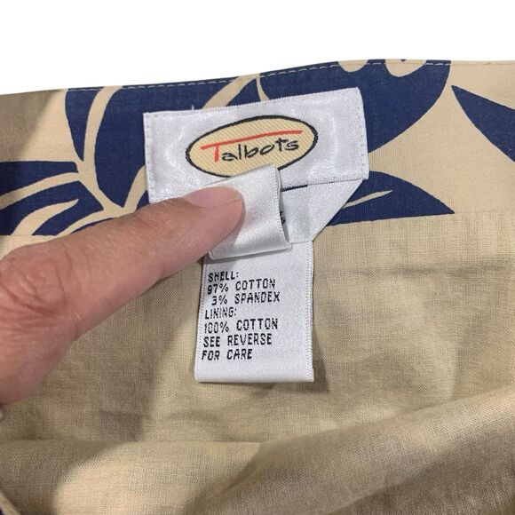 Talbots Womens Tan and Blue Tropical Floral Sequins Skirt 6 Classic Preppy Beach - Picture 3 of 6